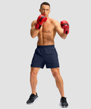 men's elastic waist zipper pockets short 5'' in navy - side view