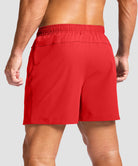 men's elastic waist zipper pockets short 5'' in red - back view
