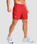 men's elastic waist zipper pockets short 5'' in red - side view