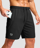 men's elastic waist zipper pockets short 7'' in black - zipper pocket detail view