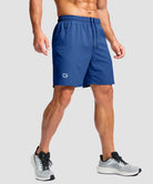 men's elastic waist zipper pockets short 7'' in blue - side view