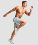 men's elastic waist zipper pockets short 7'' in bright gray - front view