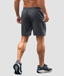 men's elastic waist zipper pockets short 7'' in dark gray - back view