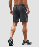 men's elastic waist zipper pockets short 7'' in dark gray - back view