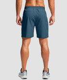men's elastic waist zipper pockets short 7'' in dusty blue - back view