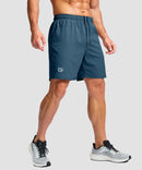 men's elastic waist zipper pockets short 7'' in dusty blue - front view