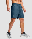 men's elastic waist zipper pockets short 7'' in dusty blue - front view