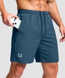 men's elastic waist zipper pockets short 7'' in dusty blue - zipper pocket detail view