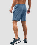 men's elastic waist zipper pockets short 7'' in gray blue - back view