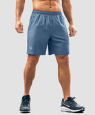 men's elastic waist zipper pockets short 7'' in gray blue - front view