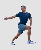 men's elastic waist zipper pockets short 7'' in gray blue - side view