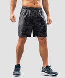 men's elastic waist zipper pockets short 7'' in gray camo - front view
