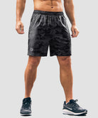 men's elastic waist zipper pockets short 7'' in gray camo - front view