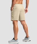 men's elastic waist zipper pockets short 7'' in light khaki - back view