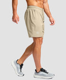 men's elastic waist zipper pockets short 7'' in light khaki - side view