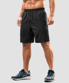 men's elastic waist zipper pockets short 9'' in black - front view
