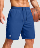 men's elastic waist zipper pockets short 9'' in blue - zipper pocket detail view