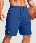 men's elastic waist zipper pockets short 9'' in blue - zipper pocket detail view
