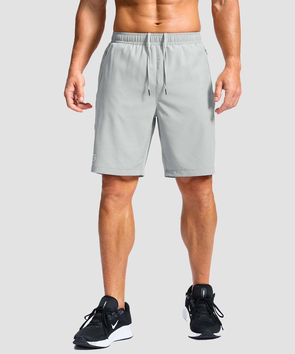 men's elastic waist zipper pockets short 9'' in bright gray - front view