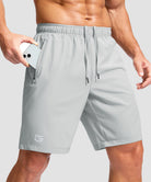 men's elastic waist zipper pockets short 9'' in bright gray - zipper pocket detail view