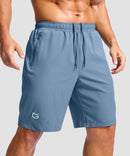 men's elastic waist zipper pockets short 9'' in gray blue - zipper pocket detail view