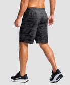 men's elastic waist zipper pockets short 9'' in gray camo - back view