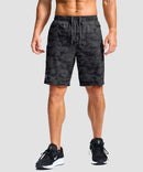 men's elastic waist zipper pockets short 9'' in gray camo - front view