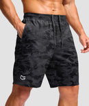 men's elastic waist zipper pockets short 9'' in gray camo - zipper pocket detail view