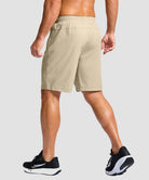 men's elastic waist zipper pockets short 9'' in light khaki - back view