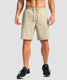 men's elastic waist zipper pockets short 9'' in light khaki - front view