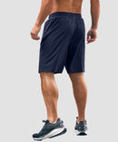 men's elastic waist zipper pockets short 9'' in navy - back view