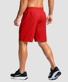 men's elastic waist zipper pockets short 9'' in red - back view