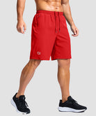men's elastic waist zipper pockets short 9'' in red - side view