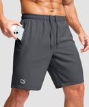 men's elastic waist zipper pockets short 9'' in dark gray - zipper pocket detail view