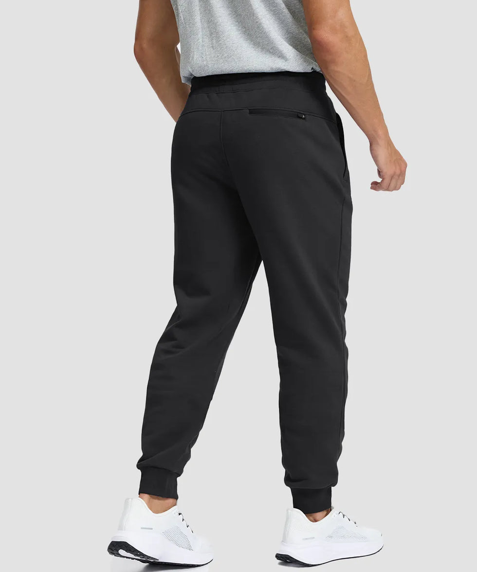 men's fleece-lined cotton joggers in black - back view