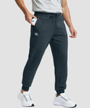 men's fleece-lined cotton joggers in gray - zipper pocket detail view