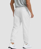 men's fleece-lined cotton joggers in grayish white - back view