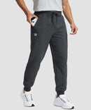 men's fleece-lined cotton joggers in heather charcoal - zipper pocket detail view