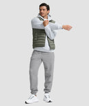 men's fleece-lined cotton joggers in heather light gray - side view