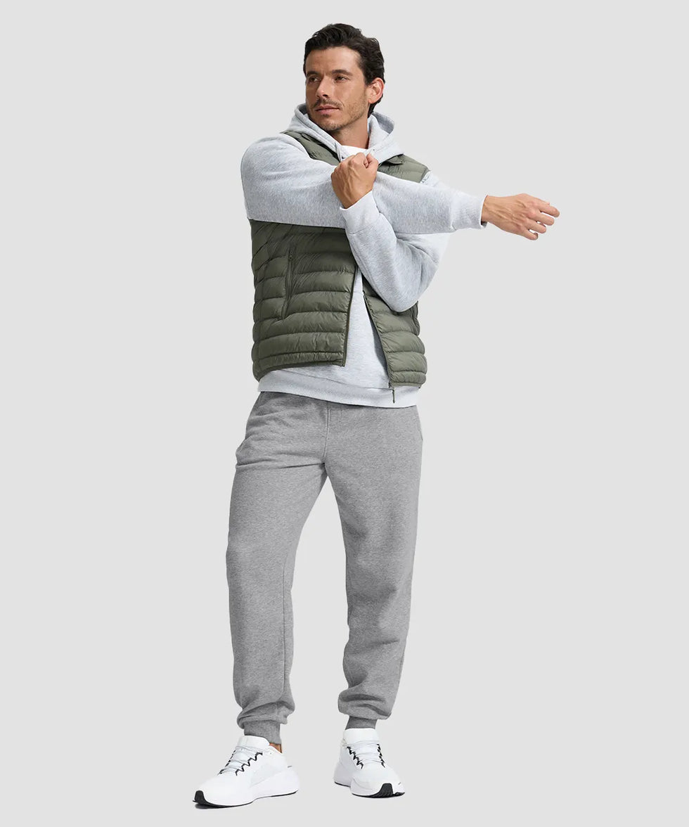 men's fleece-lined cotton joggers in heather light gray - side view