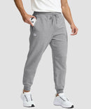 men's fleece-lined cotton joggers in heather light gray - side zipper pocket detail view