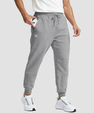 men's fleece-lined cotton joggers in heather light gray - side zipper pocket detail view
