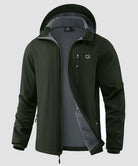 men's fleece-lined hooded softshell jacket in army green - fabric detail