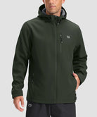 men's fleece-lined hooded softshell jacket in army green - front view