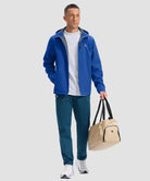 men's fleece-lined hooded softshell jacket in deep royal blue - matching outfits view