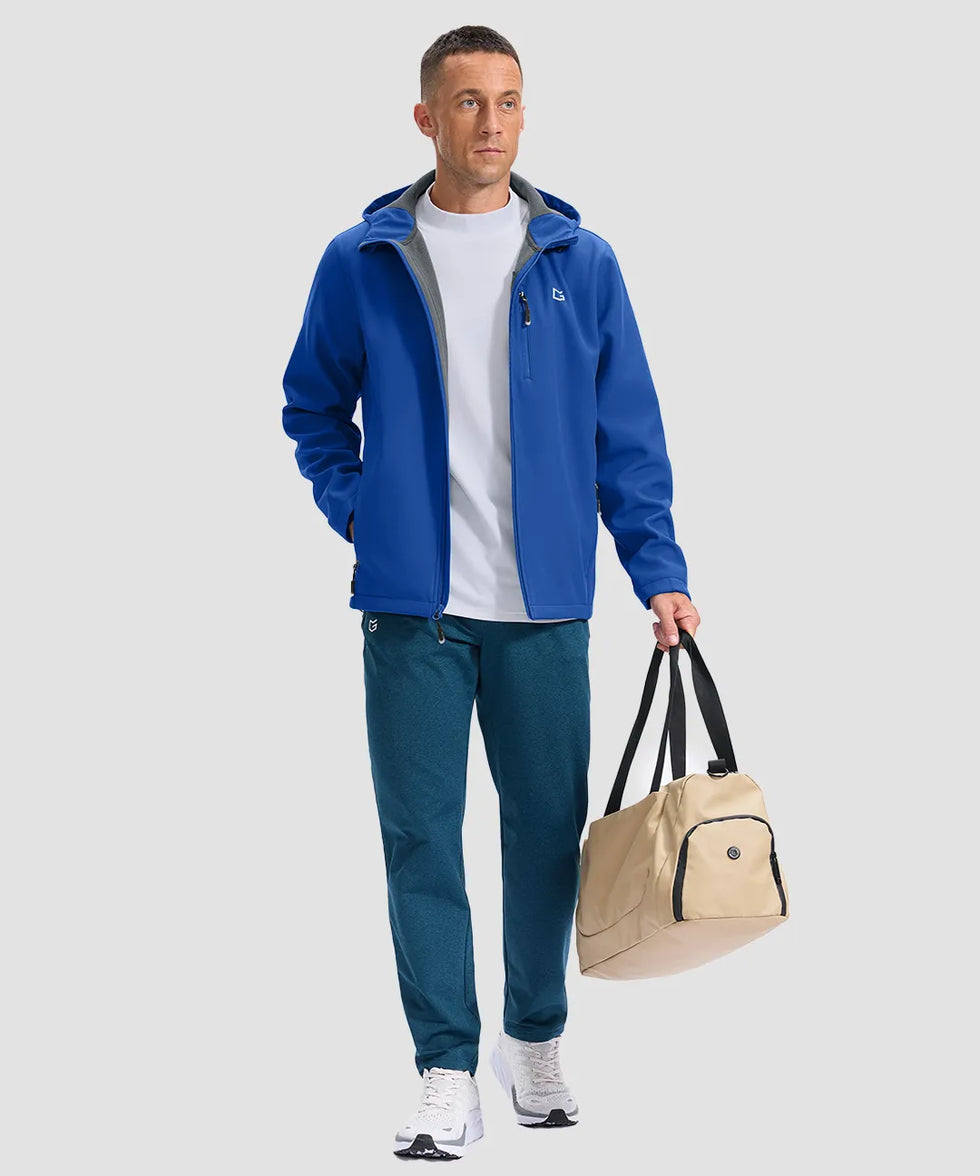men's fleece-lined hooded softshell jacket in deep royal blue - matching outfits view