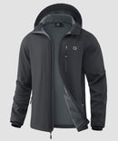 men's fleece-lined hooded softshell jacket in gray - fabric detail