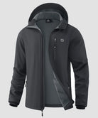men's fleece-lined hooded softshell jacket in gray - fabric detail