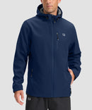 men's fleece-lined hooded softshell jacket in navy - front view