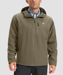 men's fleece-lined hooded softshell jacket in olive khaki - front view